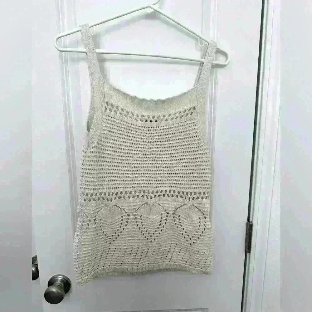 Lucky Brand Cream Crochet Knit Tank Top Size S - Picture 2 of 3